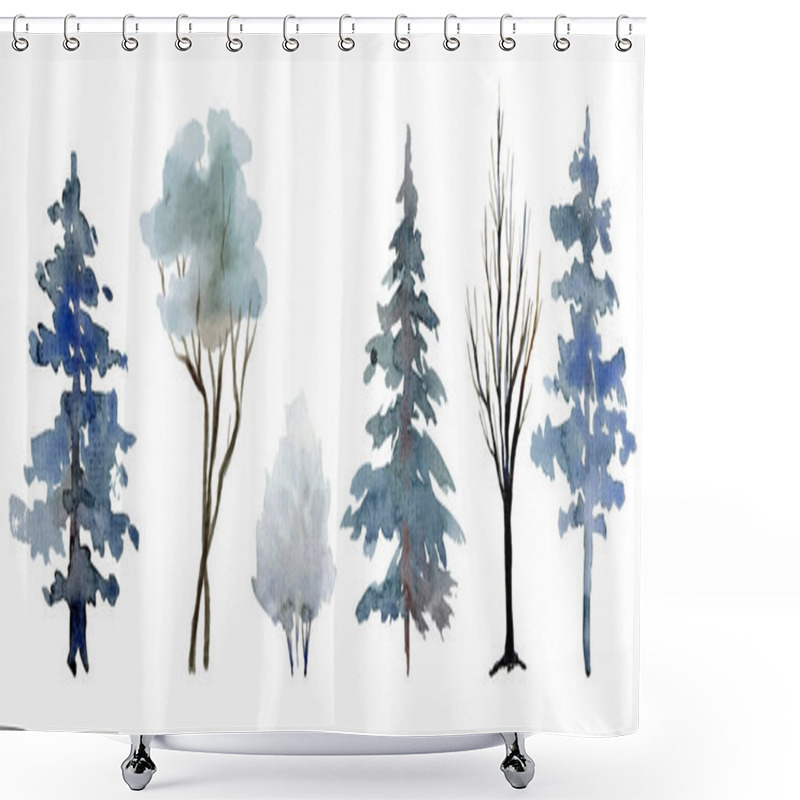 Personality  Snowy Trees And Shrubs, Winter Scene Elements, Bluish Winter Forest Shower Curtains