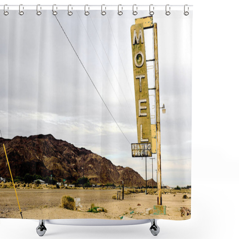 Personality  Old Motel Sign Ruin Along Historic Route 66 In The Middle Of California Vast Mojave Desert. Shower Curtains