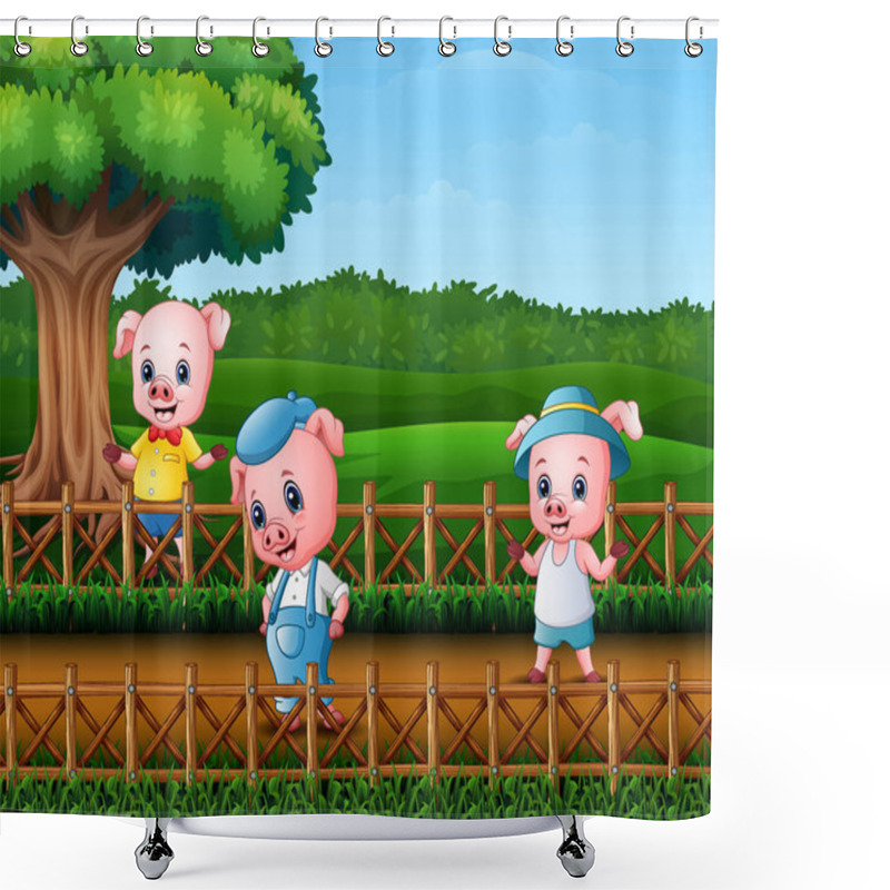 Personality  Illsutration Of Three Little Pigs Doing Activity Shower Curtains