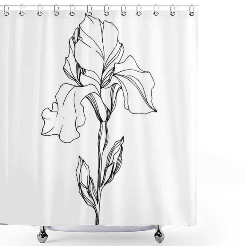 Personality  Vector Iris Floral Botanical Flower. Wild Spring Leaf Wildflower Isolated. Black And White Engraved Ink Art. Isolated Iris Illustration Element On White Background. Shower Curtains