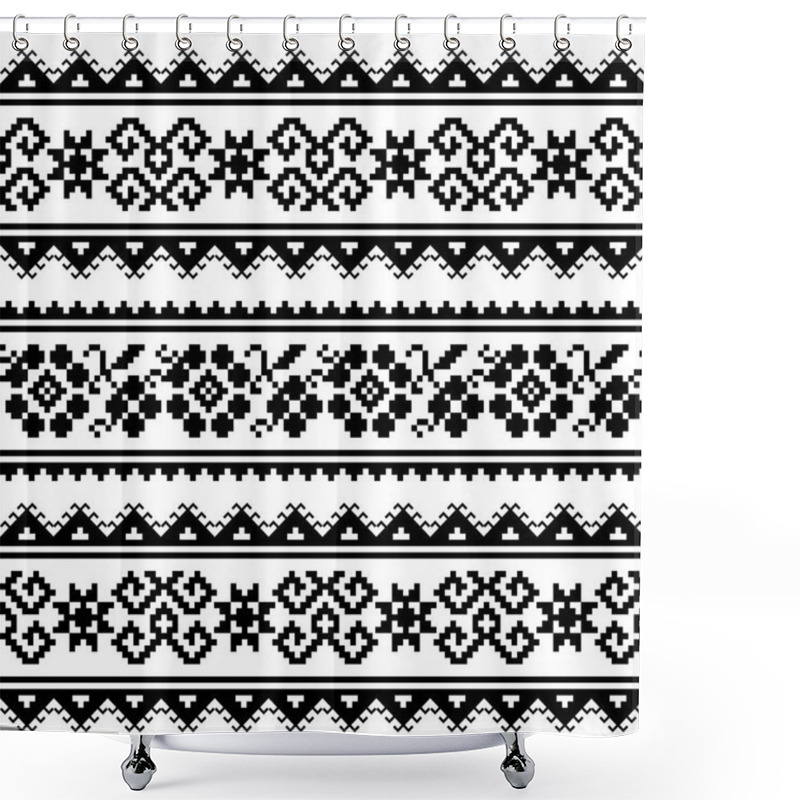 Personality  Ukrainian Or Belarusian Folk Art Embroidery Pattern Or Print In Black And White Shower Curtains