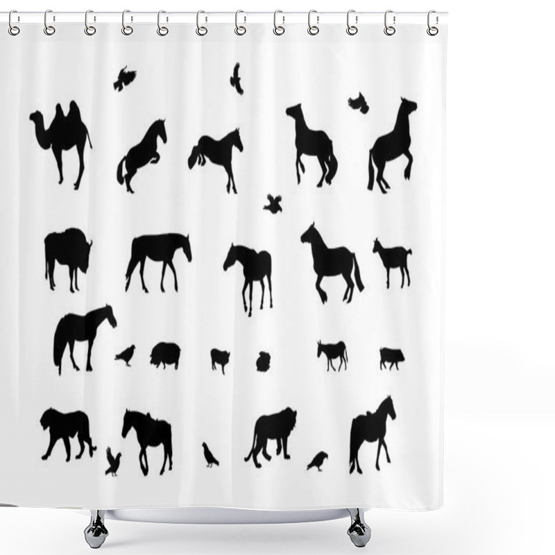 Personality  Silhouette Of Wild And Domestic Animals, Bird. Black & White. Shower Curtains