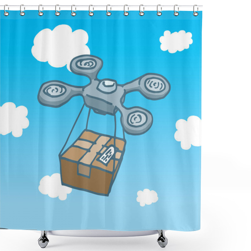 Personality  Drone Copter Flight Delivering A Box  Shower Curtains