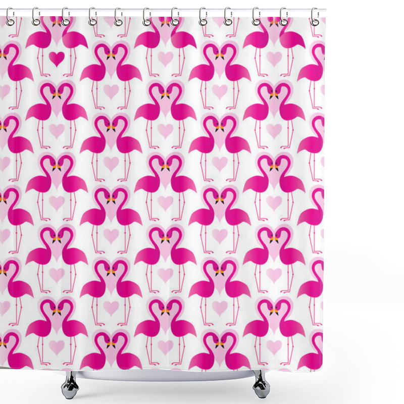 Personality  Flamingo And Hearts Pattern  Shower Curtains