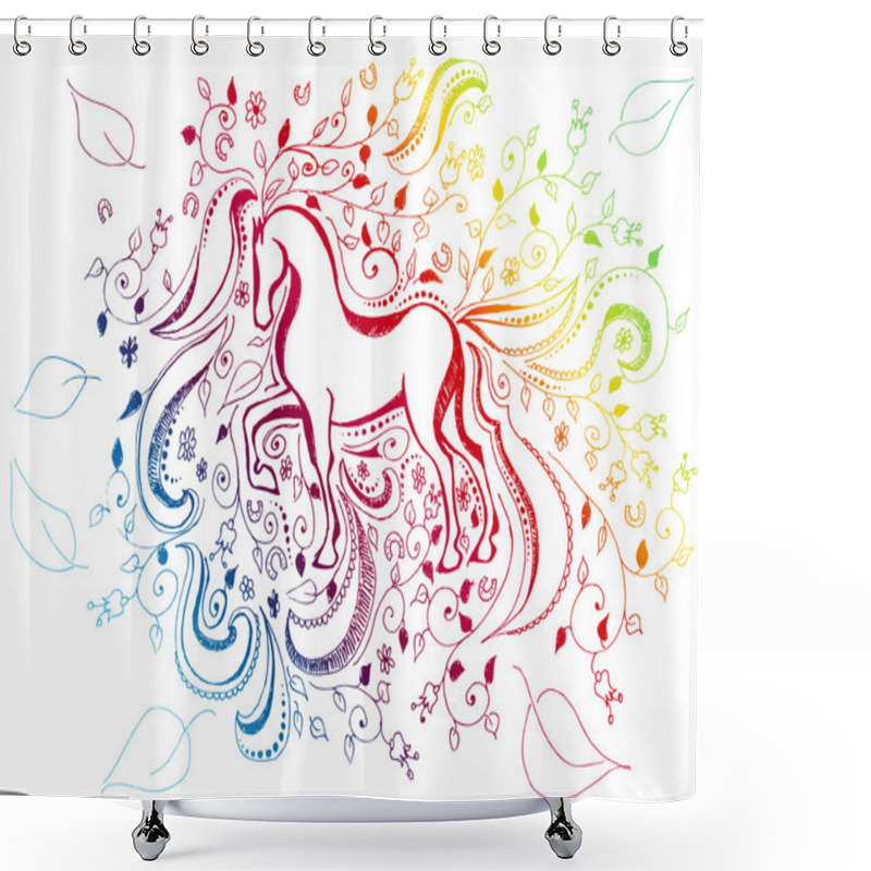 Personality  Abstract Floral Sketchy Doodle Horse Background Shower Curtains