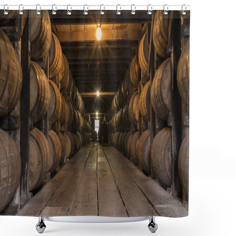 Personality  Starburst On Lights In Bourbon Aging Warehouse Shower Curtains