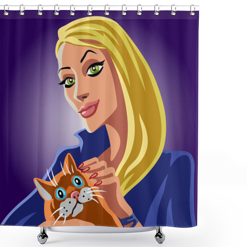 Personality  Blonde Witch Petting Orange Cat Vector Illustration Shower Curtains