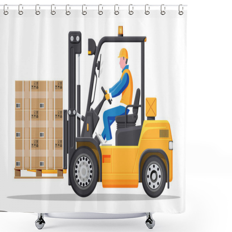 Personality  Forklift Truck With Driver Isolated On White Shower Curtains