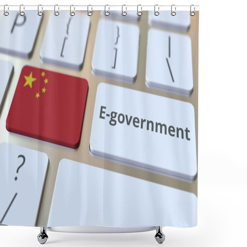 Personality  E-government Or Electronic Government Text And Flag Of China On The Keyboard. Modern Public Services Related Conceptual 3D Rendering Shower Curtains