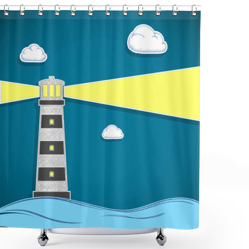 Personality  Building Lighthouse With A Spotlight In The Sea Shower Curtains