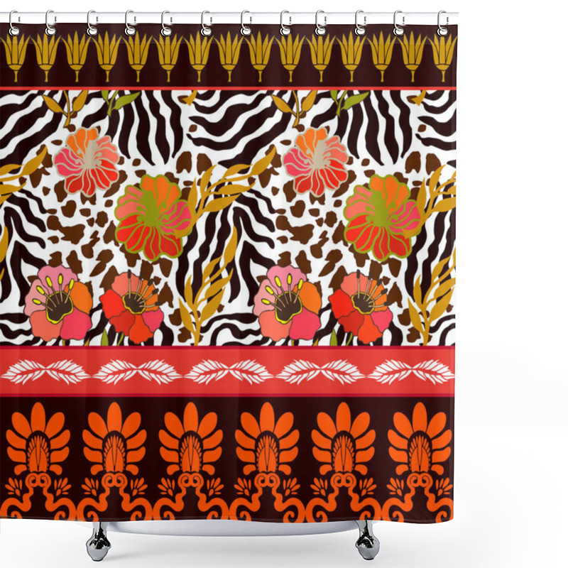 Personality  Seamless Vector Pattern With Animal Prints And Ancient Geometrical Ornaments. Shower Curtains