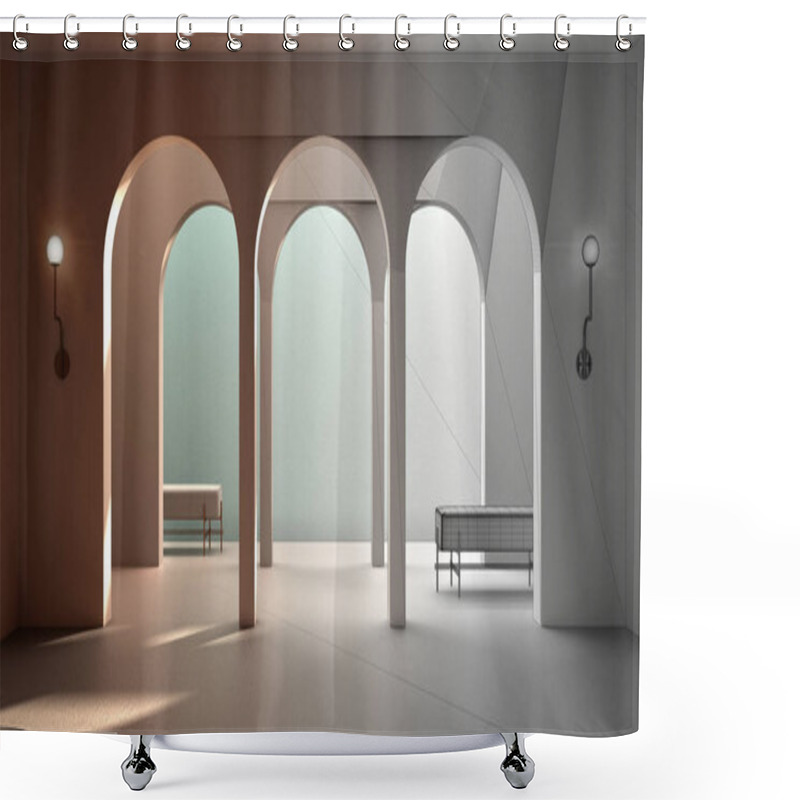 Personality  Architect Interior Designer Concept: Unfinished Project That Becomes Real, Classic Eastern Lobby, Modern Hall, Stucco Walls, Interior Design Archways, Empty Space, Arches Background Shower Curtains