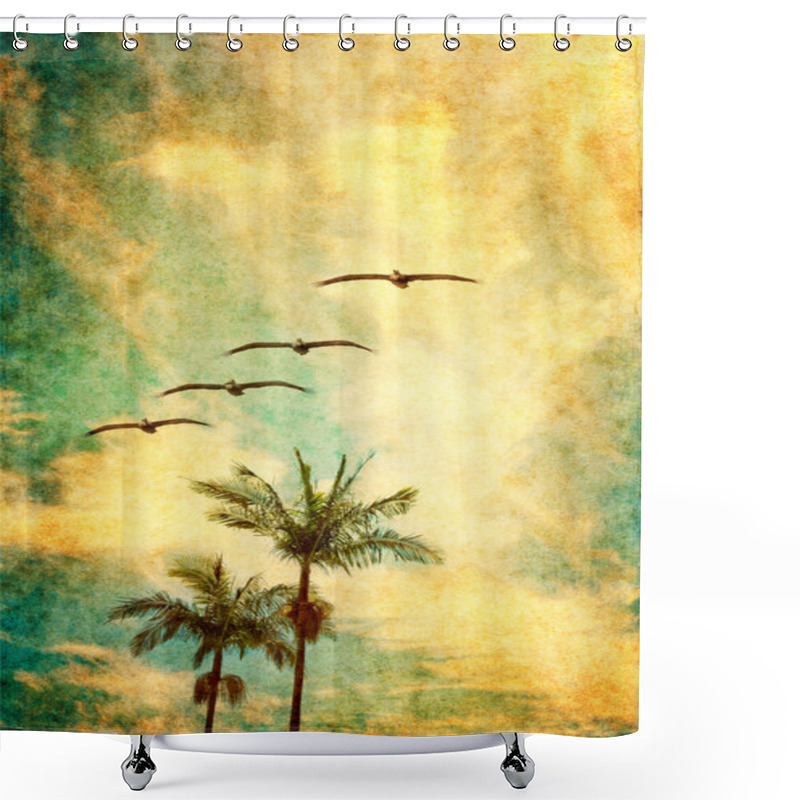 Personality  Retro Palms And Pelicans Shower Curtains