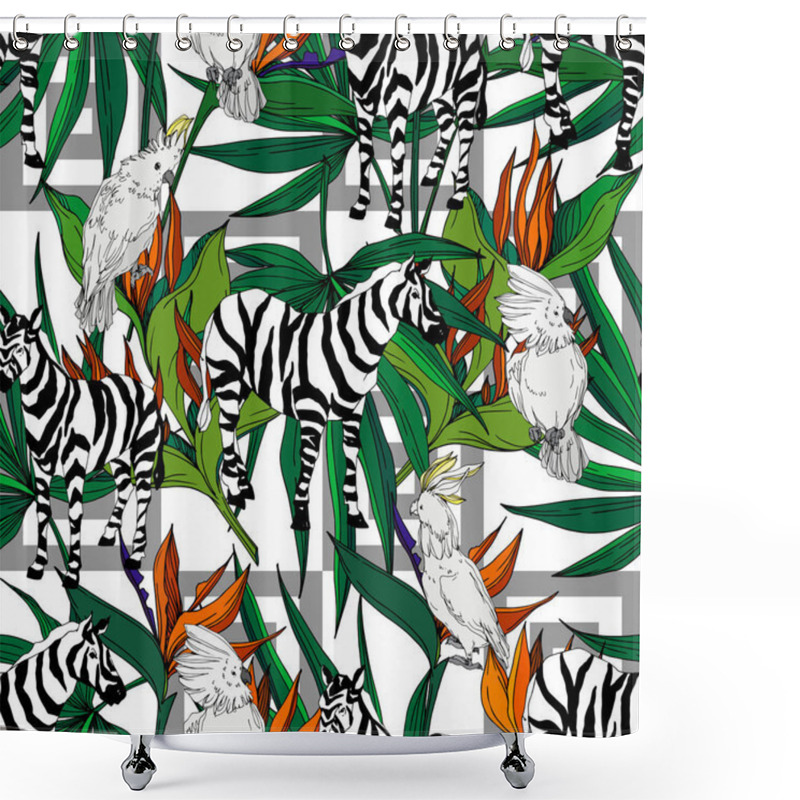 Personality  Vector Exotic Zebra Print Wild Animal Isolated. Black And White Engraved Ink Art. Seamless Background Pattern. Shower Curtains