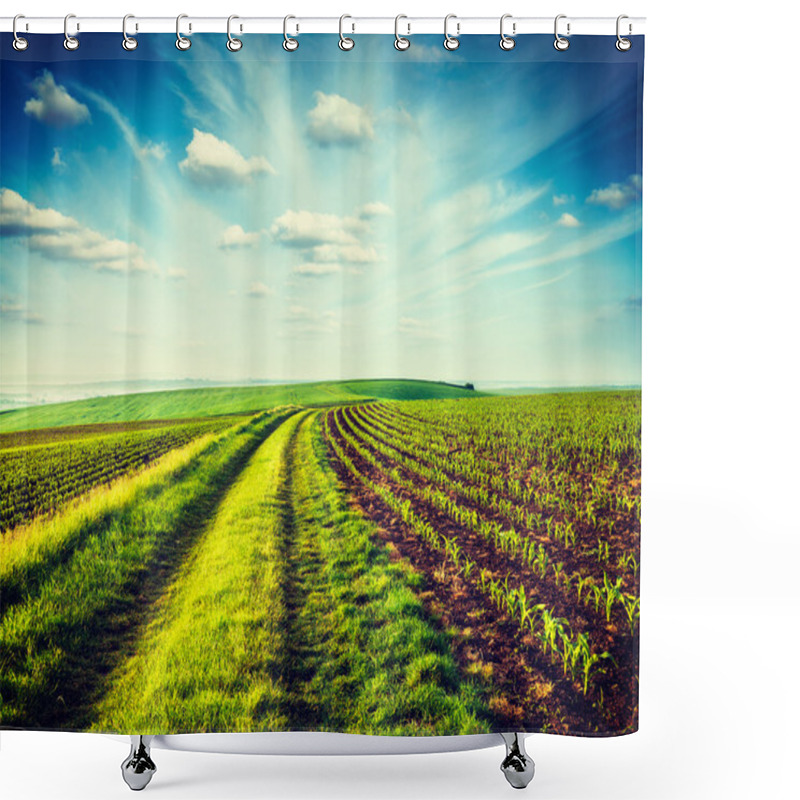 Personality  Green Fields Of Moravia Shower Curtains