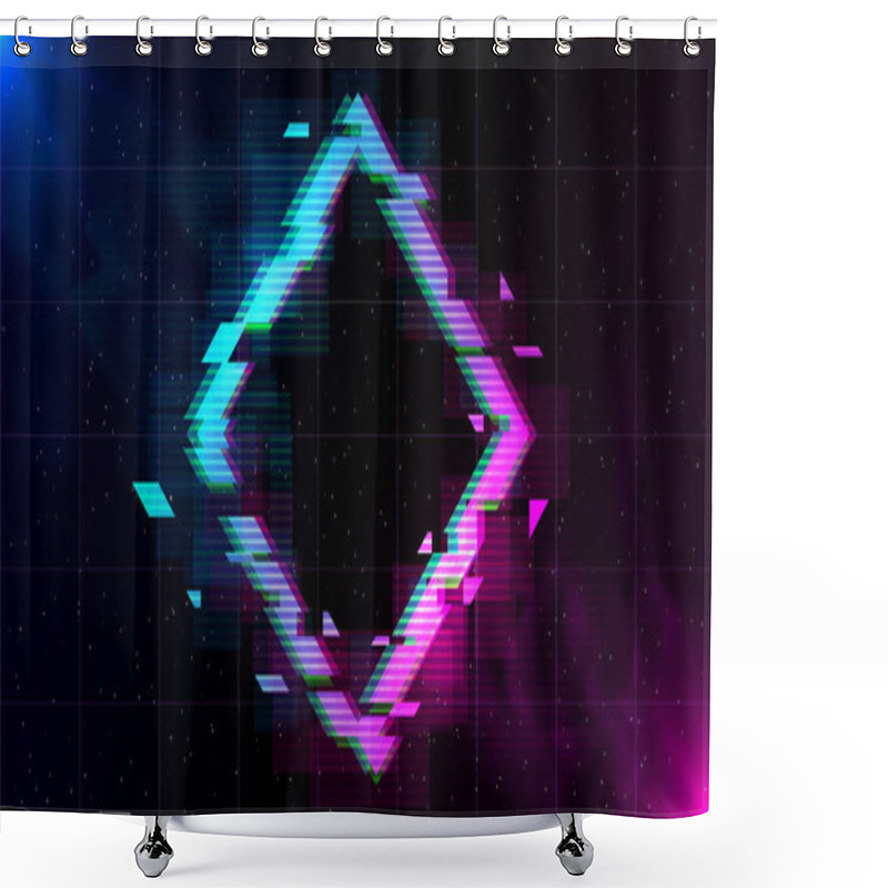 Personality  Retrowave Glitch Rhombus With Sparkling And Blue And Purple Glows With Smoke. Shower Curtains