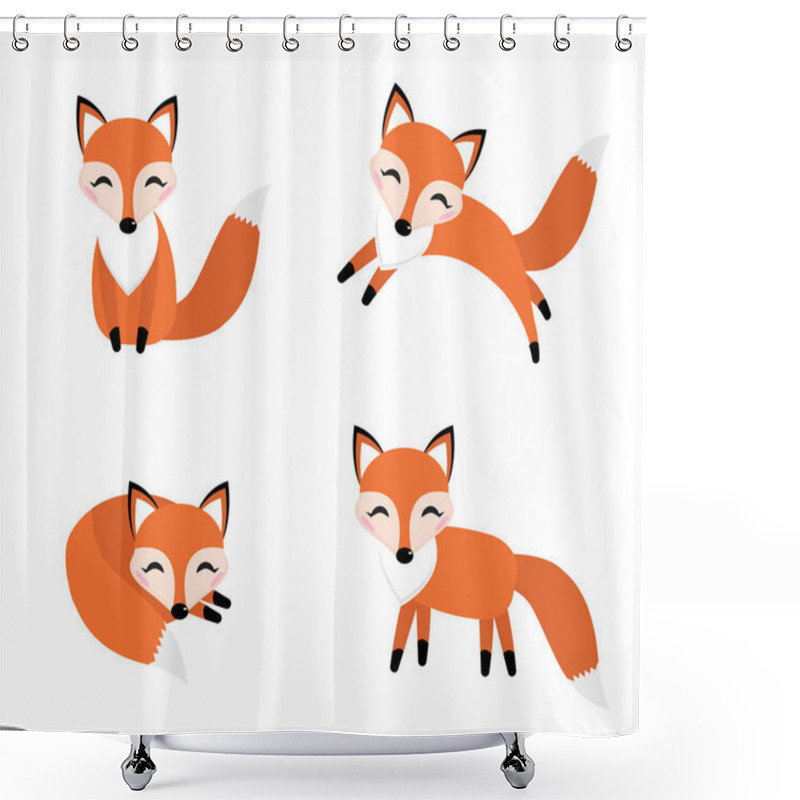 Personality  Cute Fox Set Flat Style. Foxy In Different Poses, Sleeping, Jumping, Sitting. Character, Mascot. Vector Illustration. Shower Curtains