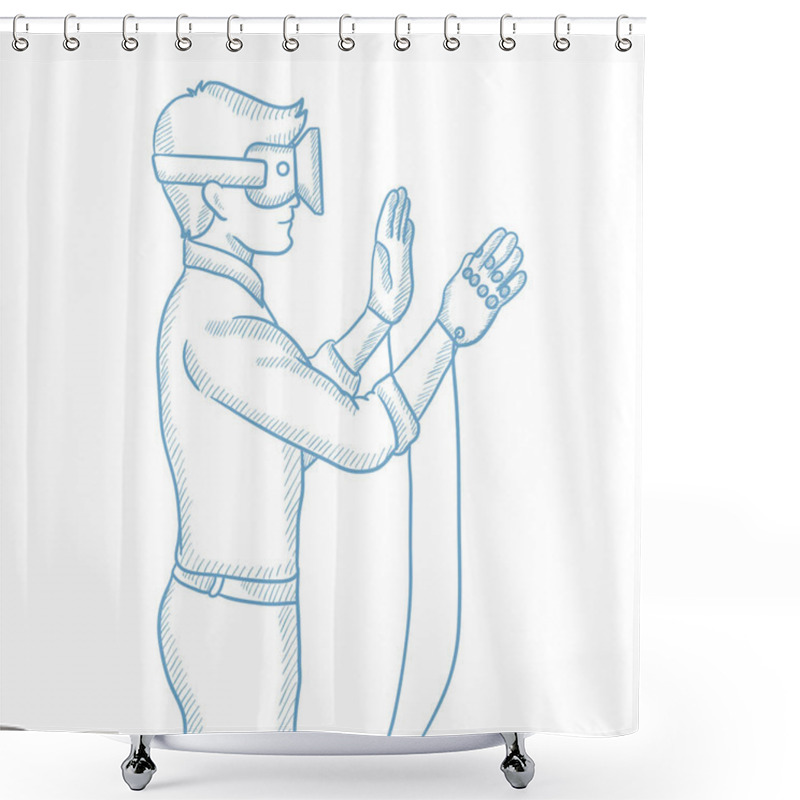 Personality  Man Wearing Virtual Reality Headset. Shower Curtains