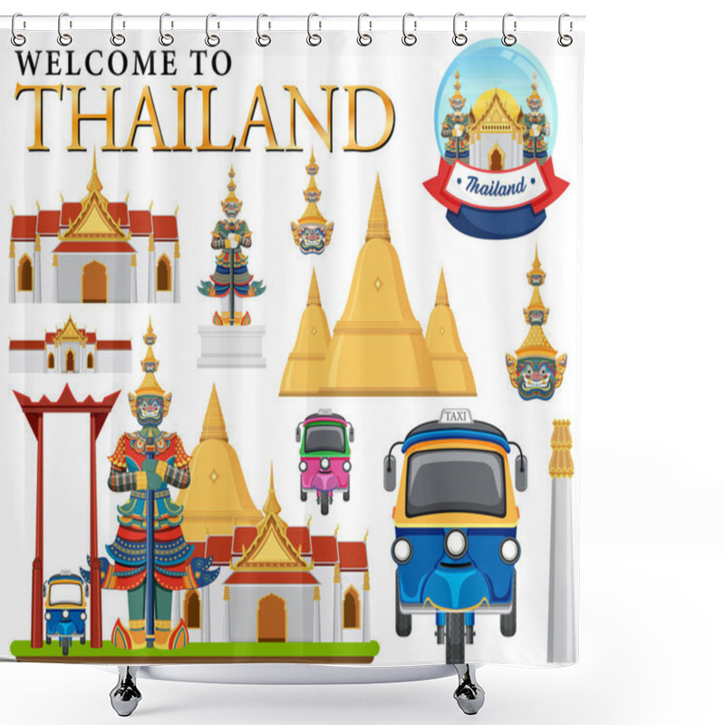 Personality  Set Of Elements About Thailand Tourist Attraction Illustration Shower Curtains