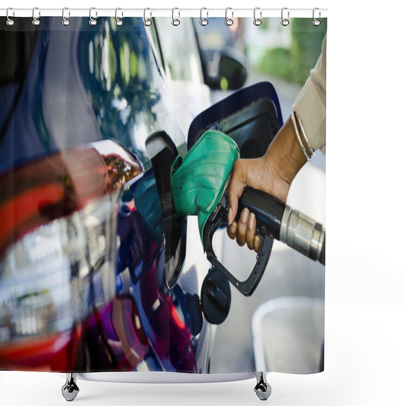 Personality  Man Filling Up Gas In His Car Shower Curtains