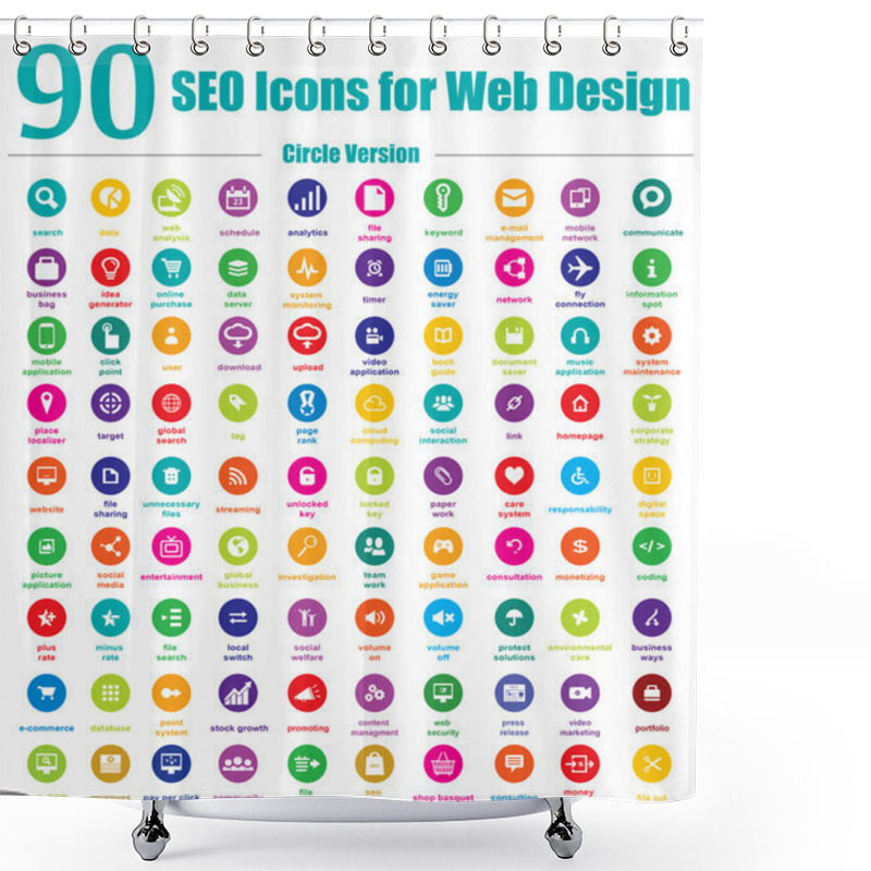 Personality  90 SEO Icons For Web Design - Circle Version Shower Curtains