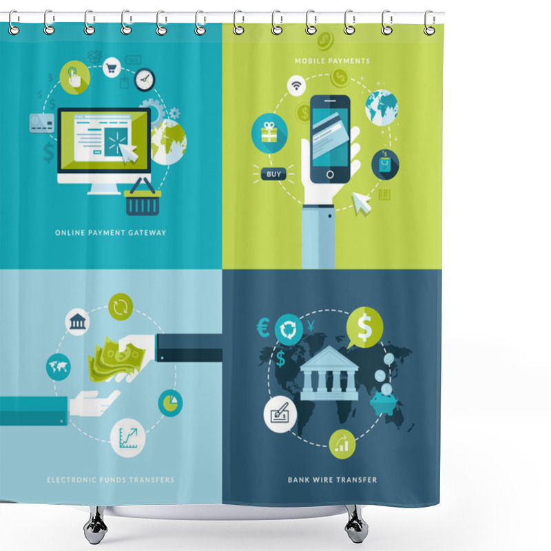 Personality  Flat Design Vector Illustration Concepts Of Online Payment Methods Shower Curtains