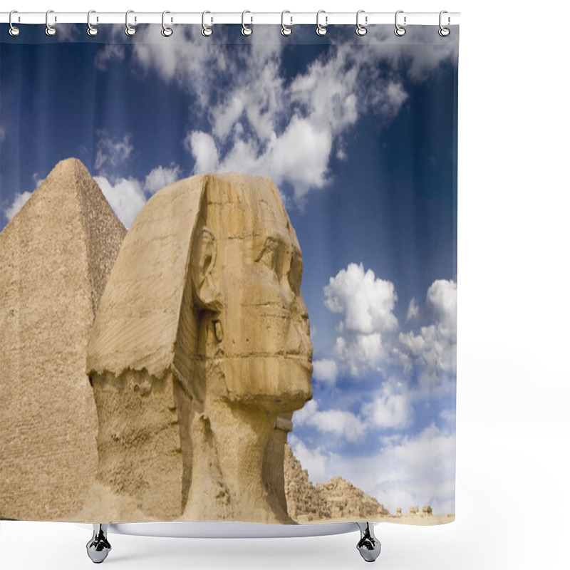 Personality  Egyptian Sphinx With Pyramid Shower Curtains