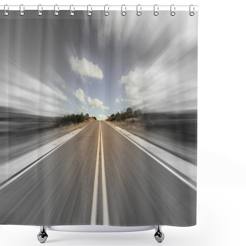 Personality  Long Desert Highway In New Mexico With Motion Blur. Shower Curtains