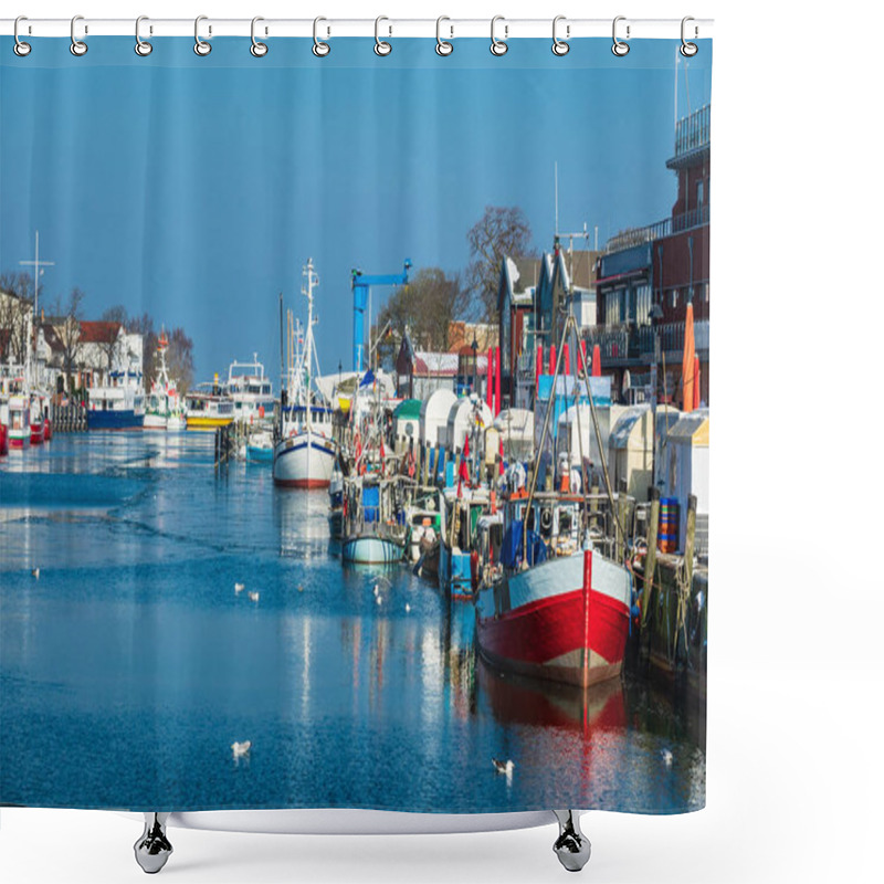 Personality  Fishing Boats In The Port Of Warnemuende, Germany. Shower Curtains