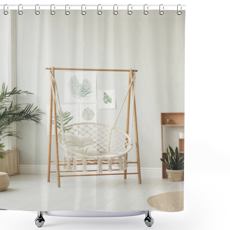 Personality  Comfortable Hammock Chair In Stylish Room. Home Interior Shower Curtains