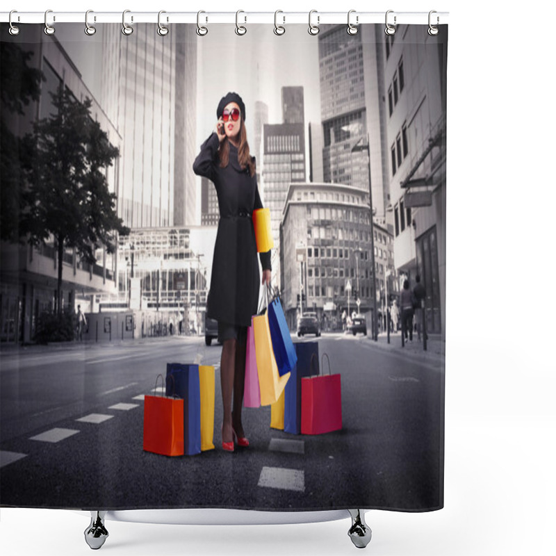 Personality  Elegant Woman With Many Shopping Bags Shower Curtains