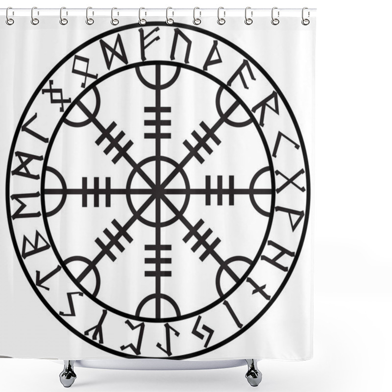 Personality  Helm Of Awe, Helm Of Terror, Icelandic Magical Staves With Scandinavian Runes, Aegishjalmur, Isolated On White, Vector Illustration Shower Curtains