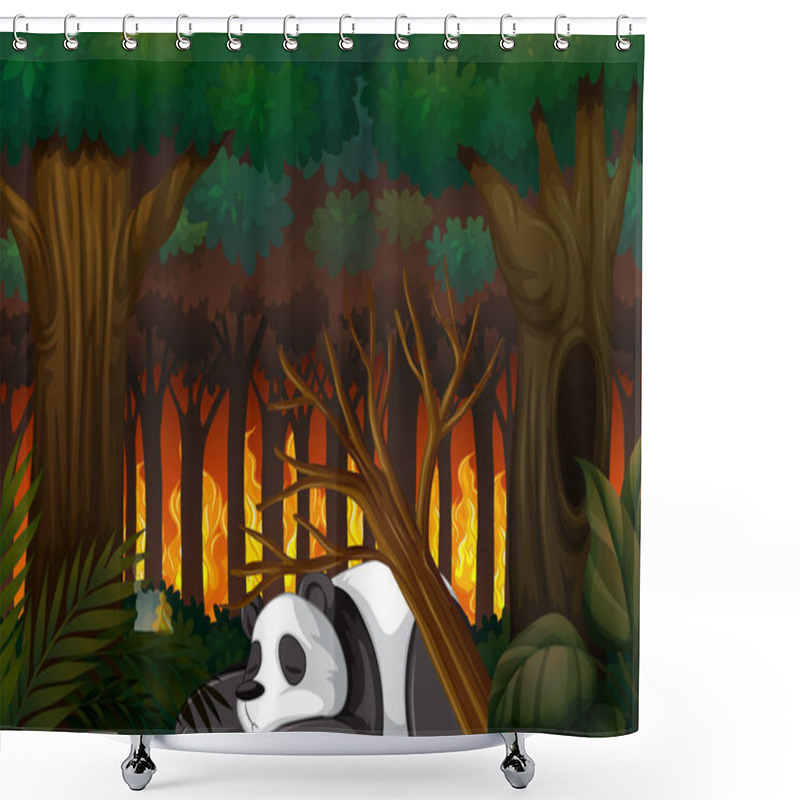 Personality  Deforestation Scene With Panda Dying In Forest Shower Curtains