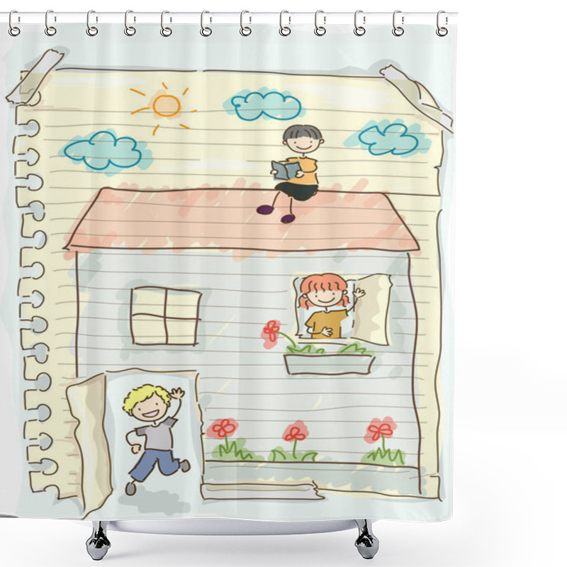 Personality  Doodle Kids Playing House Shower Curtains