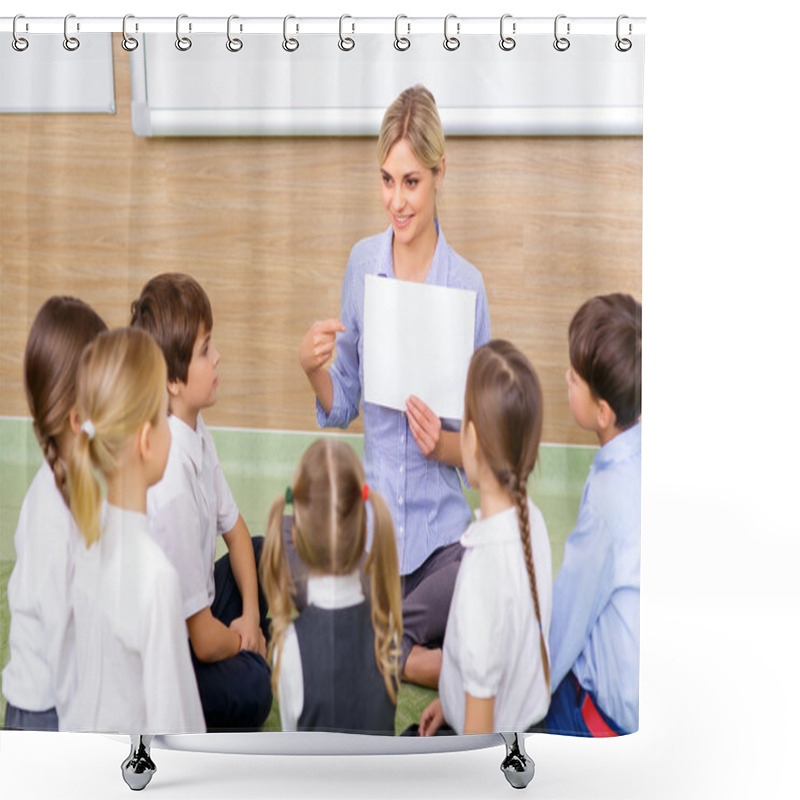 Personality  Teacher And Kids Are Sitting In Circle Together. Shower Curtains