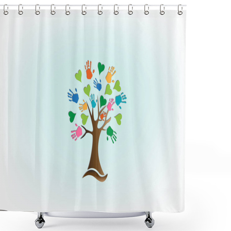 Personality  Tree Hands Love Hearts Logo Vector Icon Image Template Shower Curtains