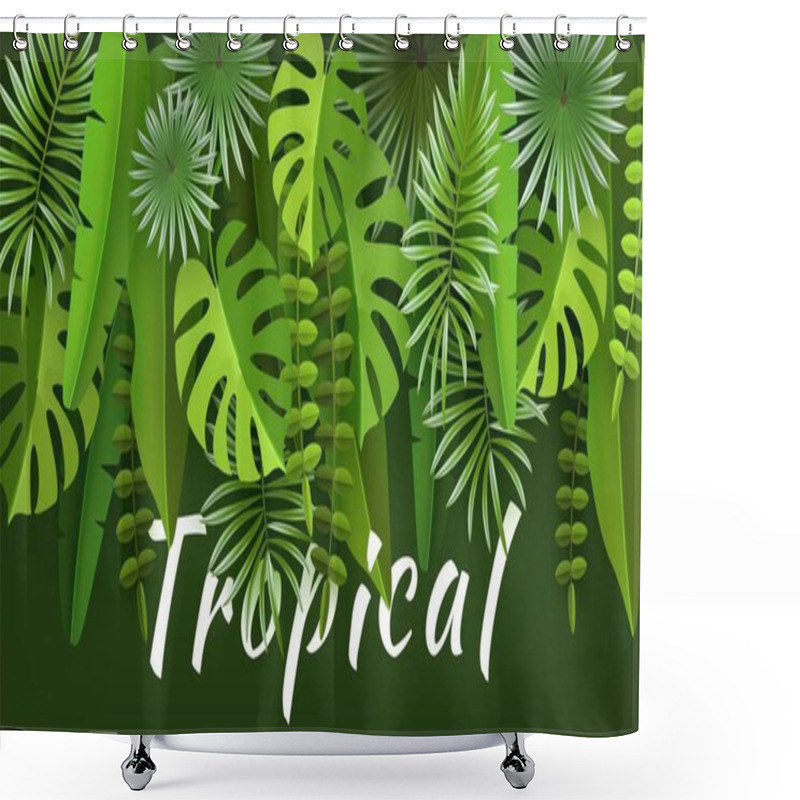 Personality  Tropical Leaves And Plants. Green Abstract Background With Tropical Foliage. Cut Paper. Vector Illustration Shower Curtains