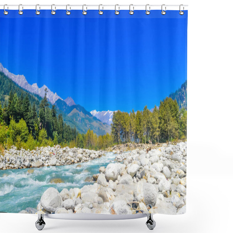 Personality  Mountain Valley During Bright Sunny Day. Beautiful Natural Landscape In The Summer Time.Mountain Valley During Sunny Day. Natural Summer Landscape. Travel Nature Background Poster Concept Shower Curtains