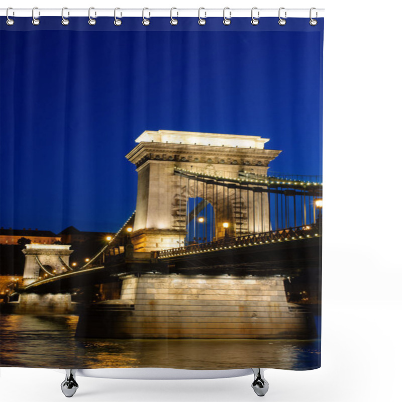 Personality  Night View Of Chain Bridge In Budapest, Hungary Shower Curtains