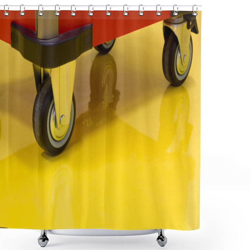 Personality  Wheels Of Drawer Roller Tool Cabinet On The Yellow Epoxy Floor Shower Curtains