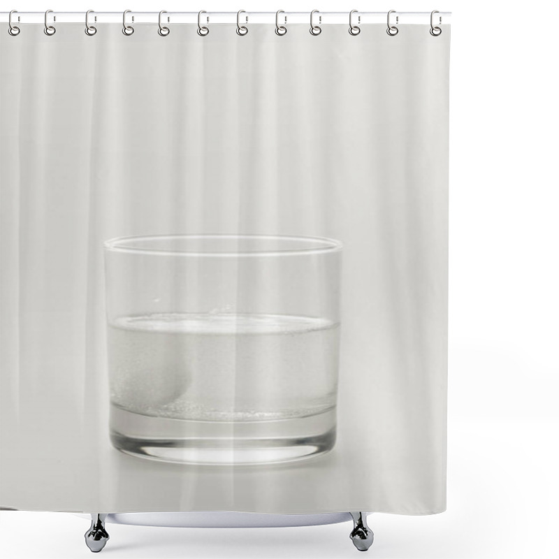 Personality  Effervescent Pill In Glass Of Water Isolated On White Shower Curtains