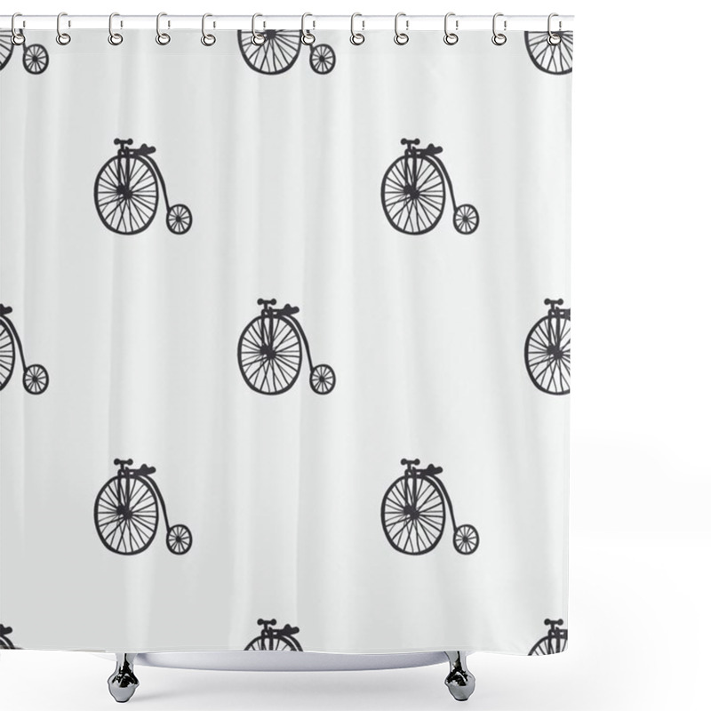 Personality  Hand Drawn Bicycles Vector Seamless Pattern Shower Curtains