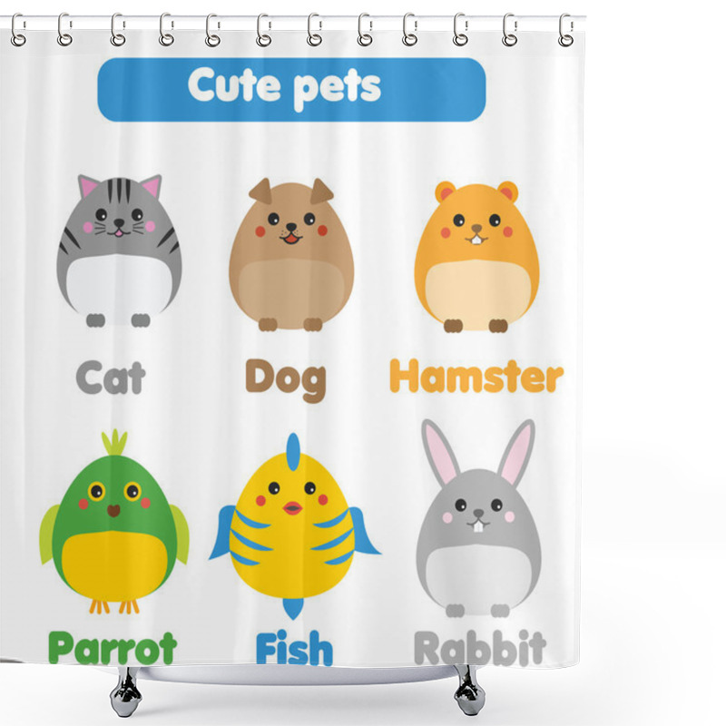 Personality  Cute Pets Set. Children Style, Isolated Design Elements, Vector Illustration Shower Curtains