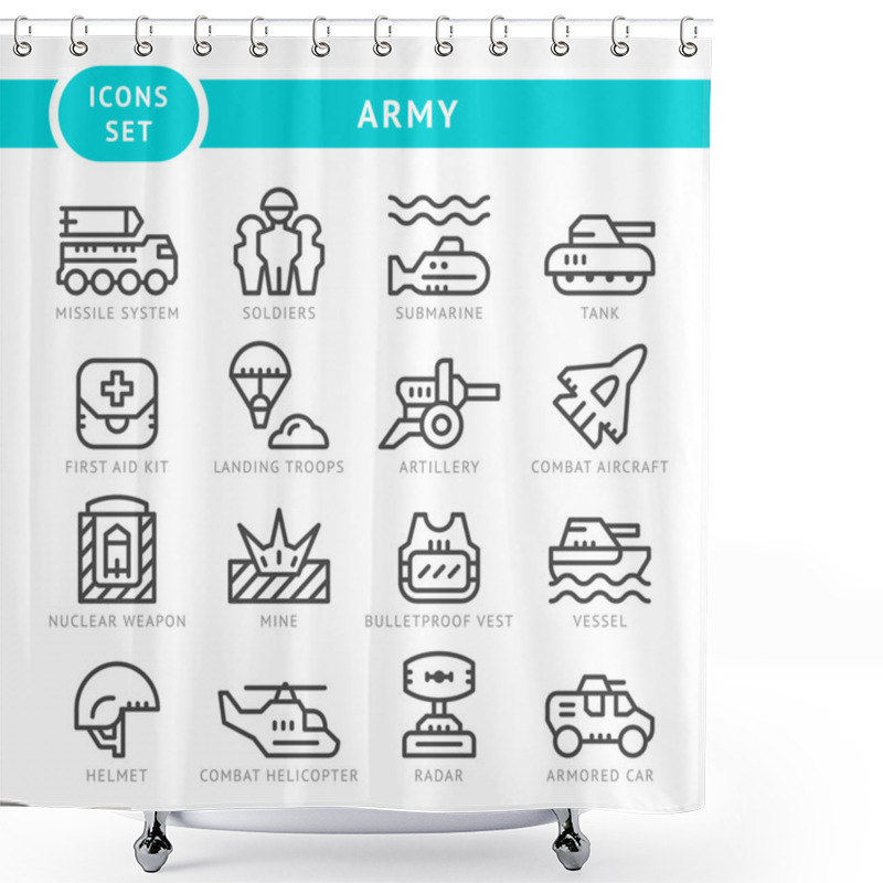 Personality  Set Line Icons Of Army Shower Curtains