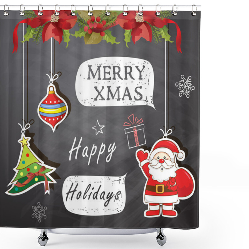 Personality  Christmas Scrapbook In Vector And Christmas Chalk Drawing On Blackboard Shower Curtains