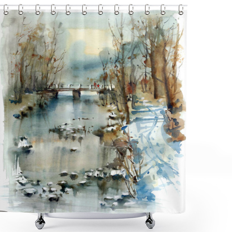 Personality  The Bridge Over The River, Winter Landscape Shower Curtains