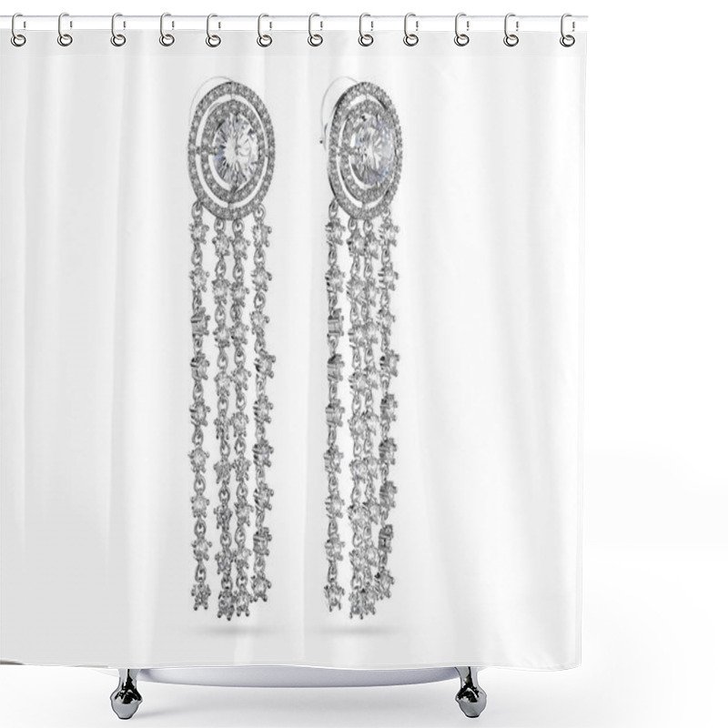 Personality  Elegant Drop Earrings White Gold With Diamonds, On White Background, Jewelry Shower Curtains