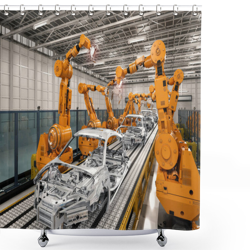 Personality  Robot Assembly Line In Car Factory Shower Curtains