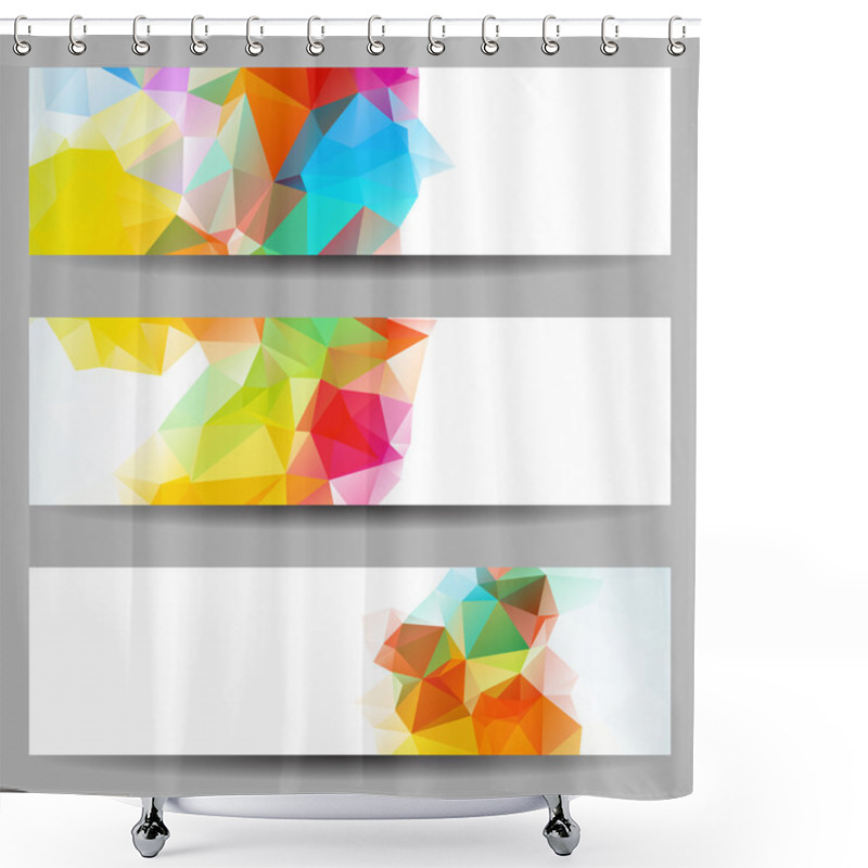 Personality  Set Of Banners With Abstract Triangles Shower Curtains