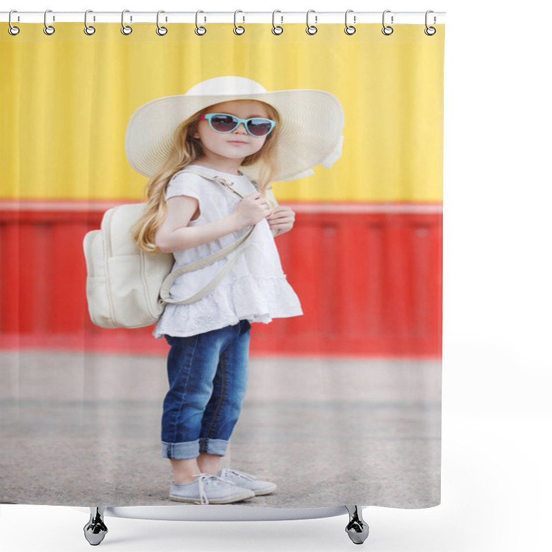 Personality  Little Schoolgirl With A White Backpack Shower Curtains